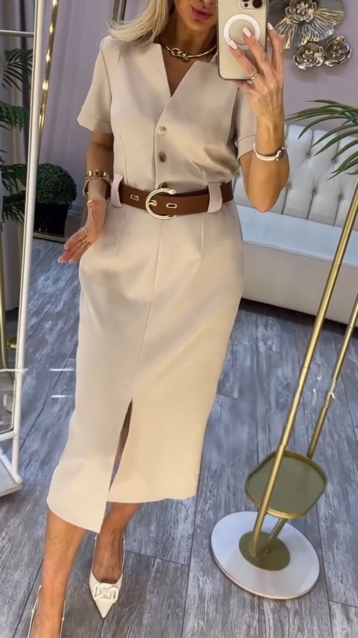 Belenora - Casual dress with lapel collar and elegant slit