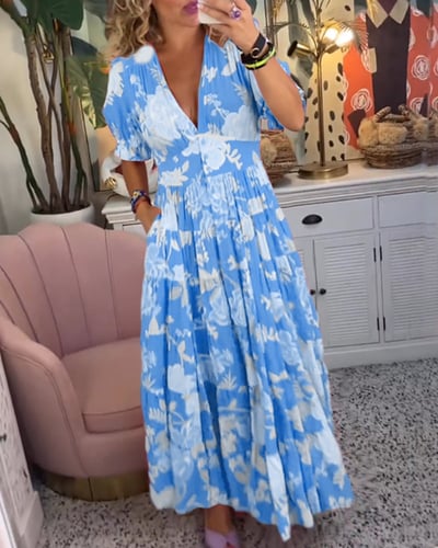 Isabeau - Comfortable Long Dress with V-Neck and Pockets