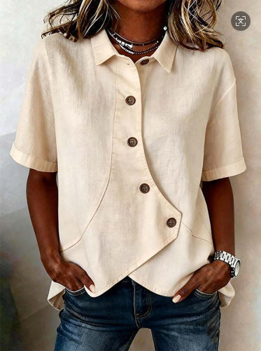 Aurelyth - Asymmetrical Button-Down Women's Shirt with Elegant Structured Collar