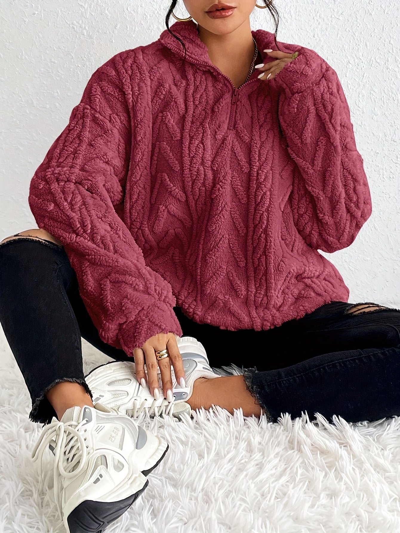 Claudette - Luxe Cable Knit Fleece Sweatshirt