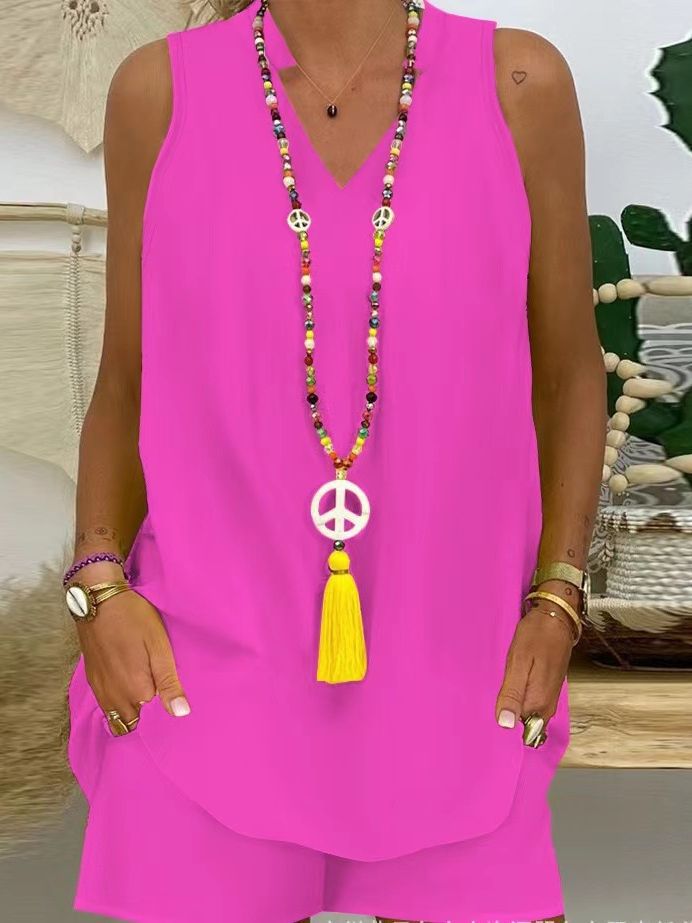 Thessaly - Women's Casual Sleeveless Stand-Up Collar Set for Elegant Summer Style