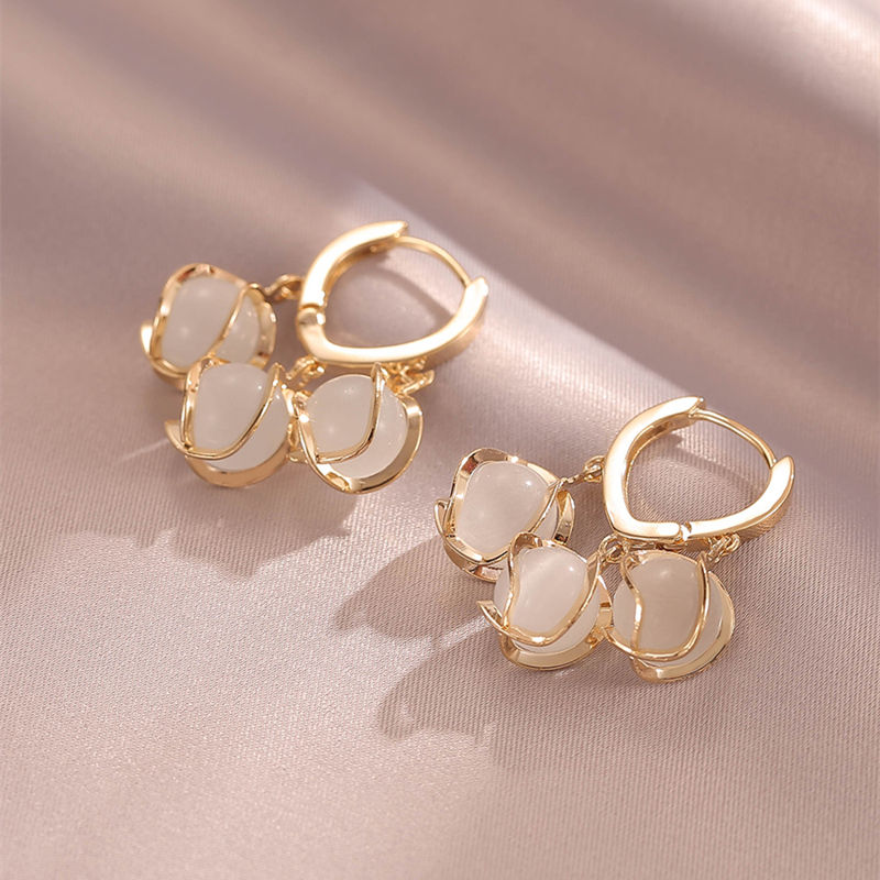Roselisse - Moonstone Crystal Earrings with Gold Plated Design