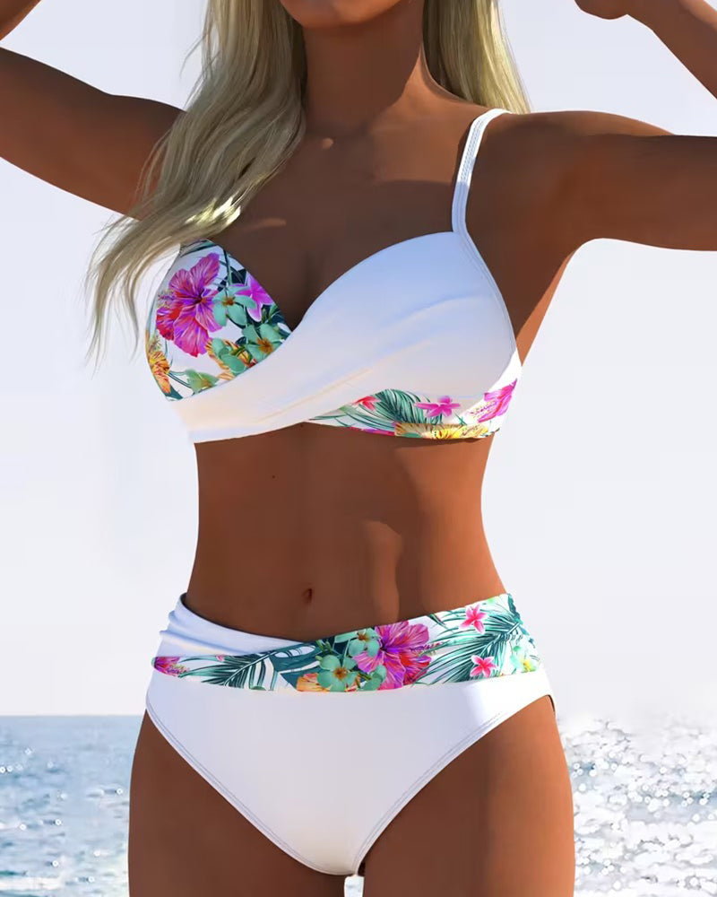 Draxina - Women's Contrast Floral Print Skinny Strap Bikini