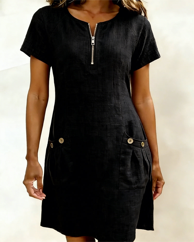 Alythessa - Elegant solid color women's short dress with comfortable pockets