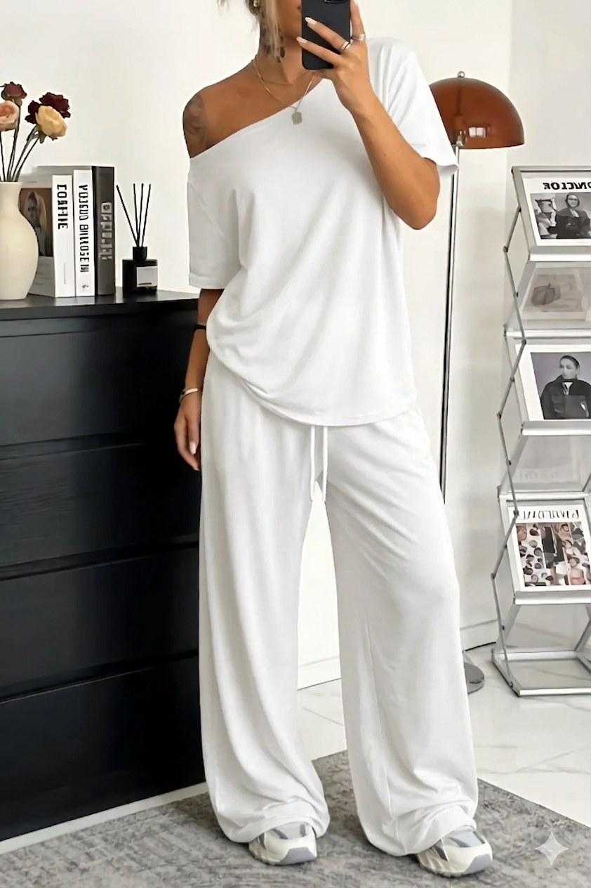Evarisse - Women's Two-Piece Off-Shoulder Casual Comfort Set