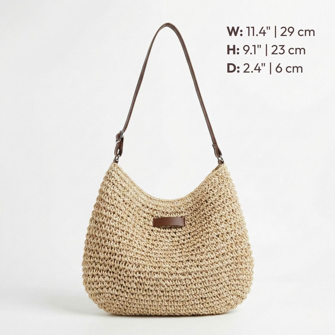 Mirelina - Women's Braided Raffia Crossbody Bag, Natural Boho Style