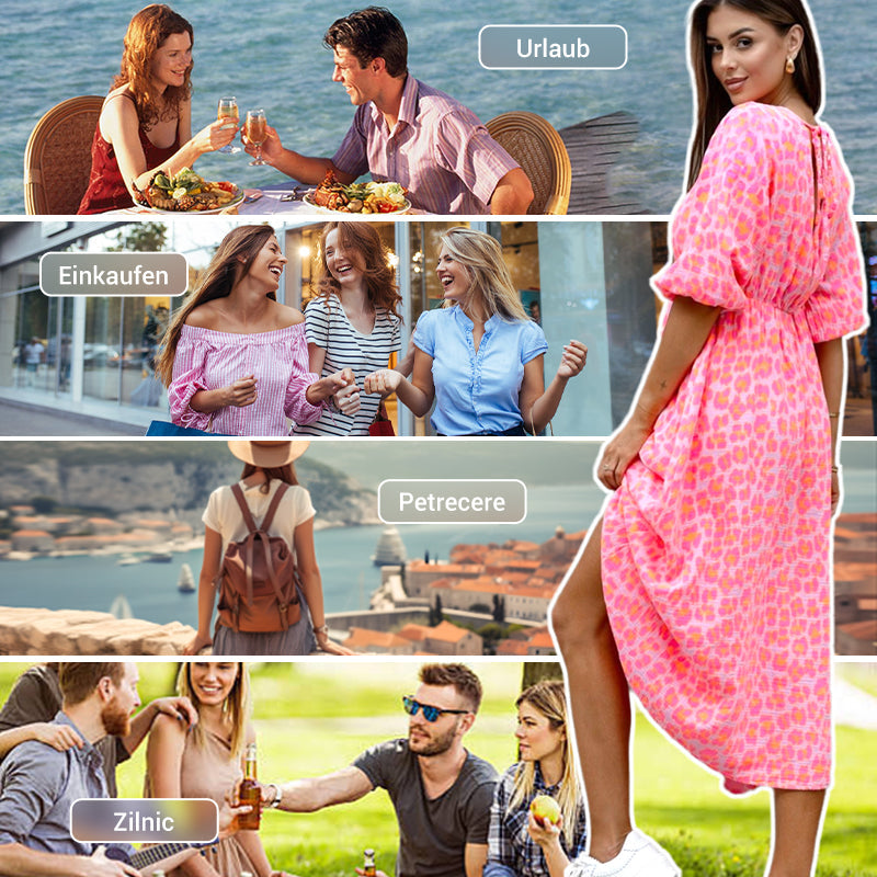 Cenovia - Women's Elegant V-Neck Printed Dress