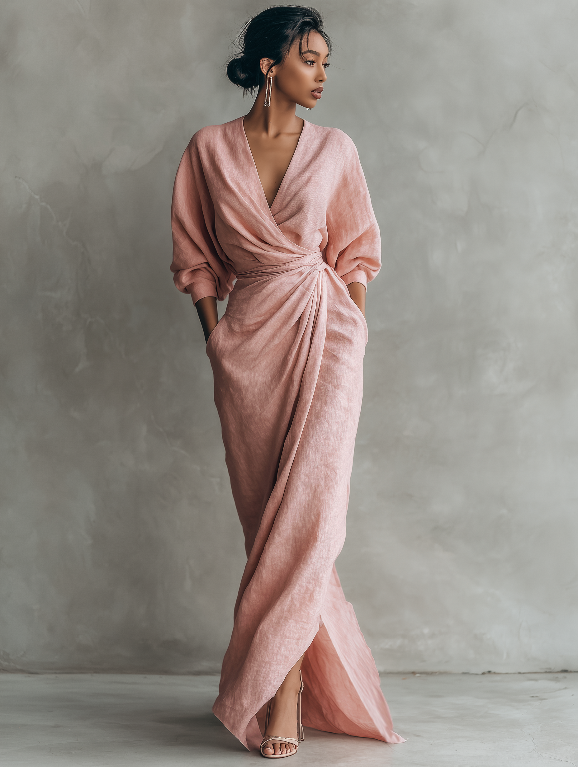 Talyvora - Women's Elegant Linen Maxi Dress with V-neck