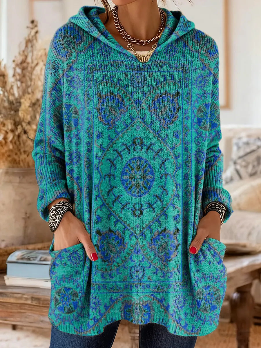 Hynessa - Women's hooded tunic, printed, loose fit, modern casual style