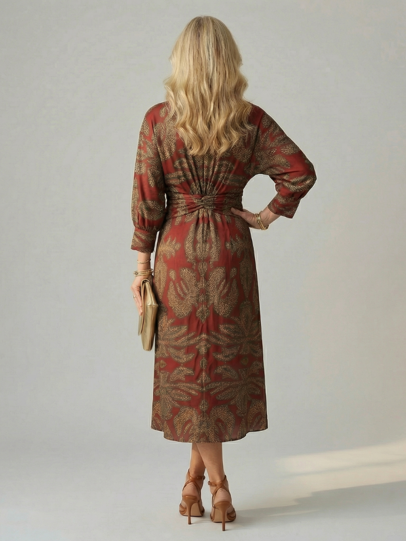 Falune - Women's elegant printed wrap midi dress with a fitted waist
