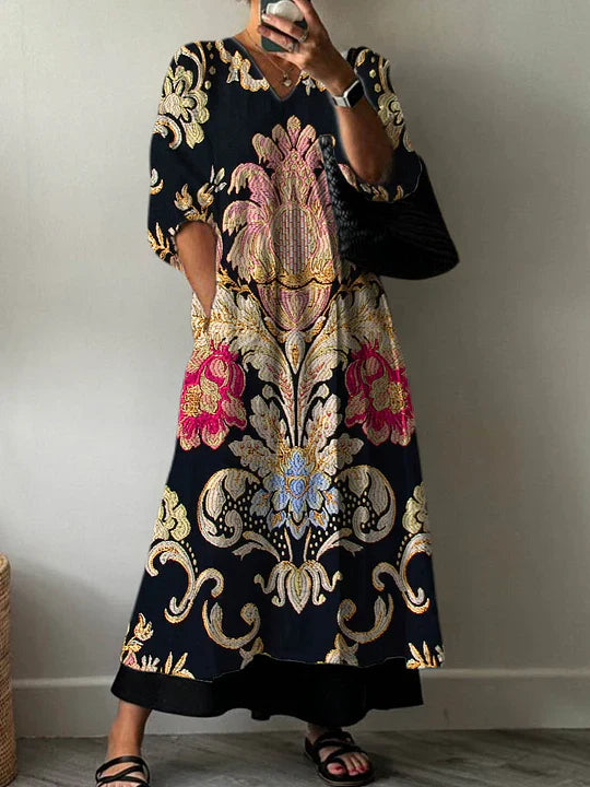 Kalvessa - Elegant Bohemian Flowy Printed Maxi Dress for Women