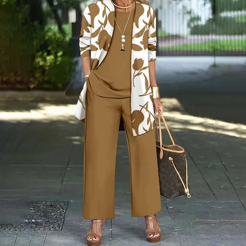 Naevia - Ensemble femme trois pièces floral avec pantalon