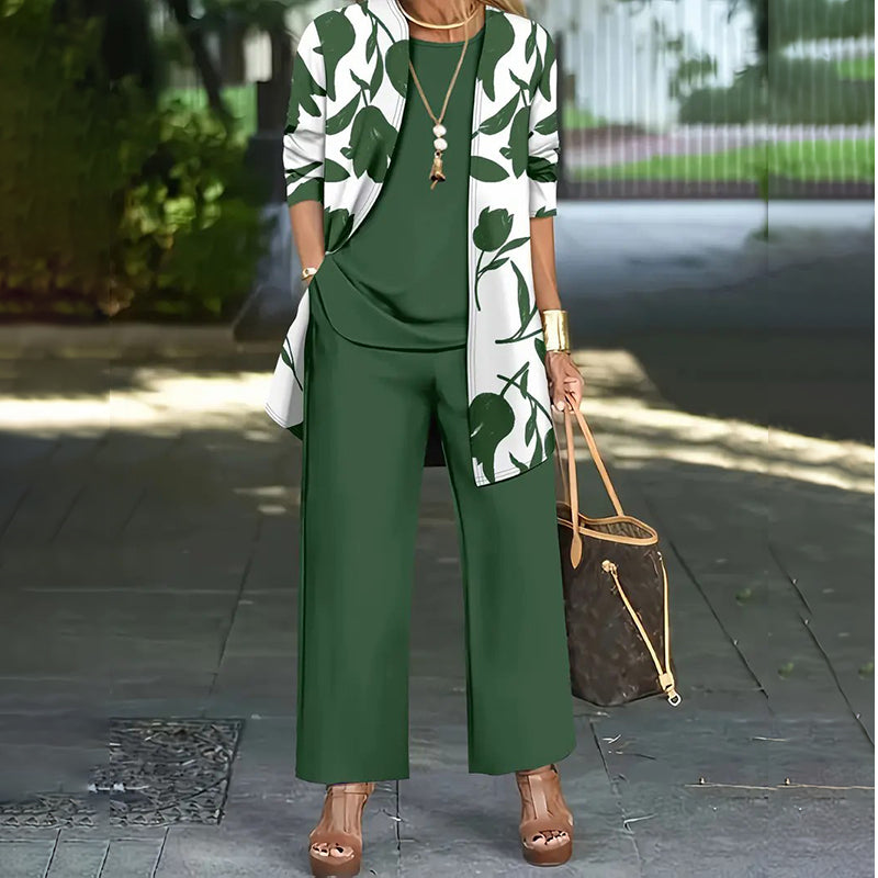 Naevia - Ensemble femme trois pièces floral avec pantalon