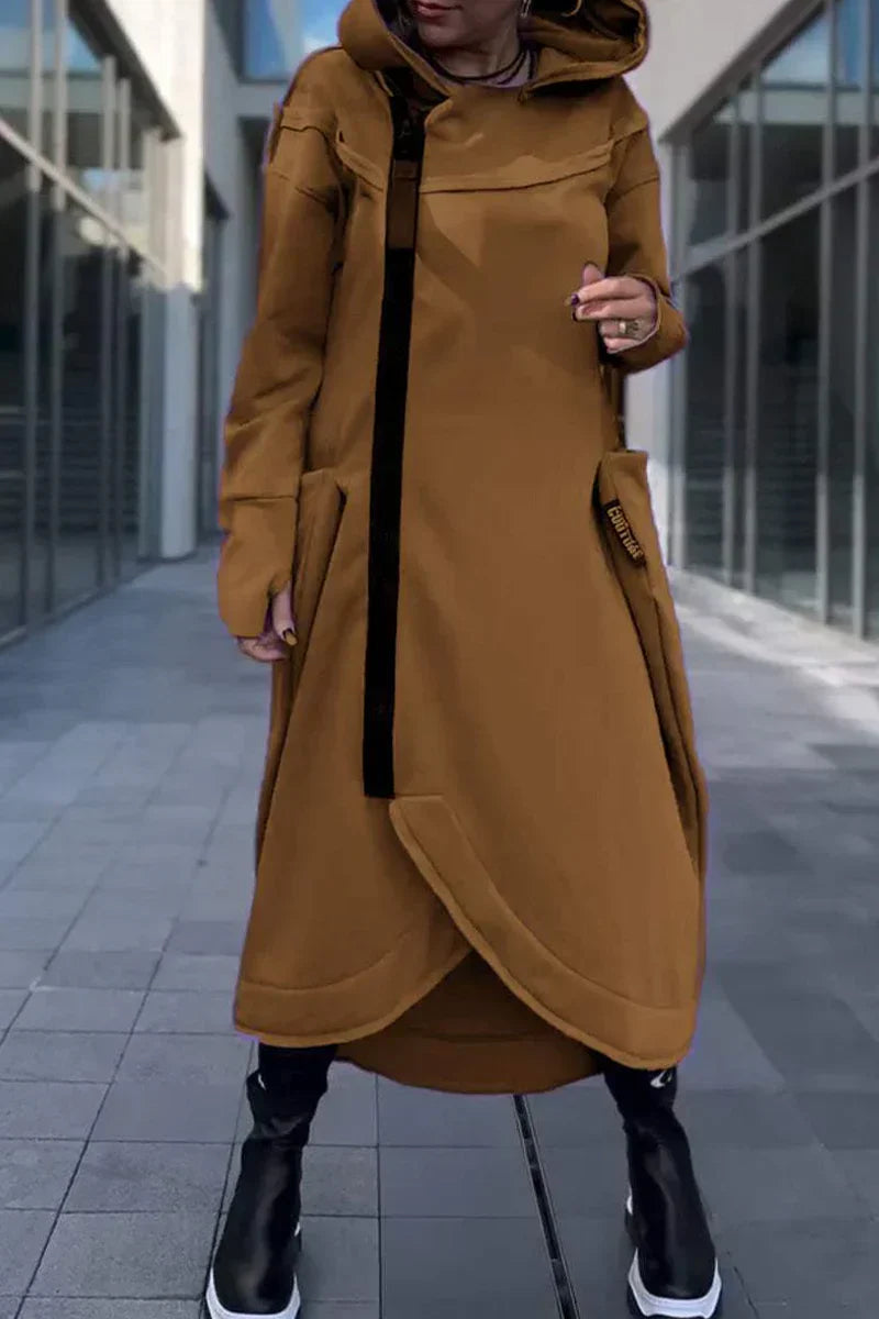 Sylvaya- Women's Hooded Sweater Dress with Long Sleeves