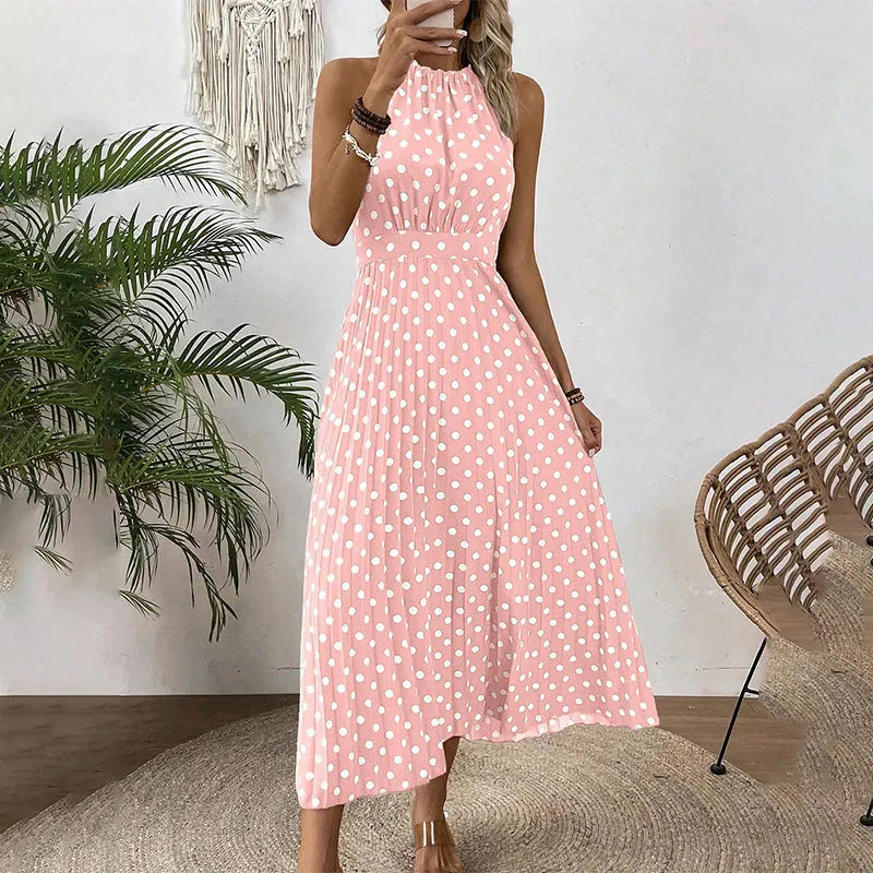 Theodora - Robe maxi femme à pois et col halter