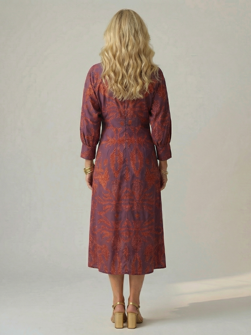 Falune - Women's elegant printed wrap midi dress with a fitted waist