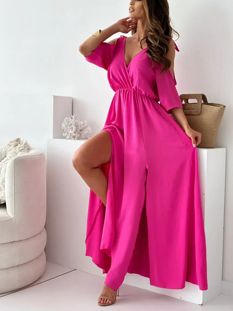 Rovenza - Women's Off-Shoulder Maxi Dress with Elegant Slit