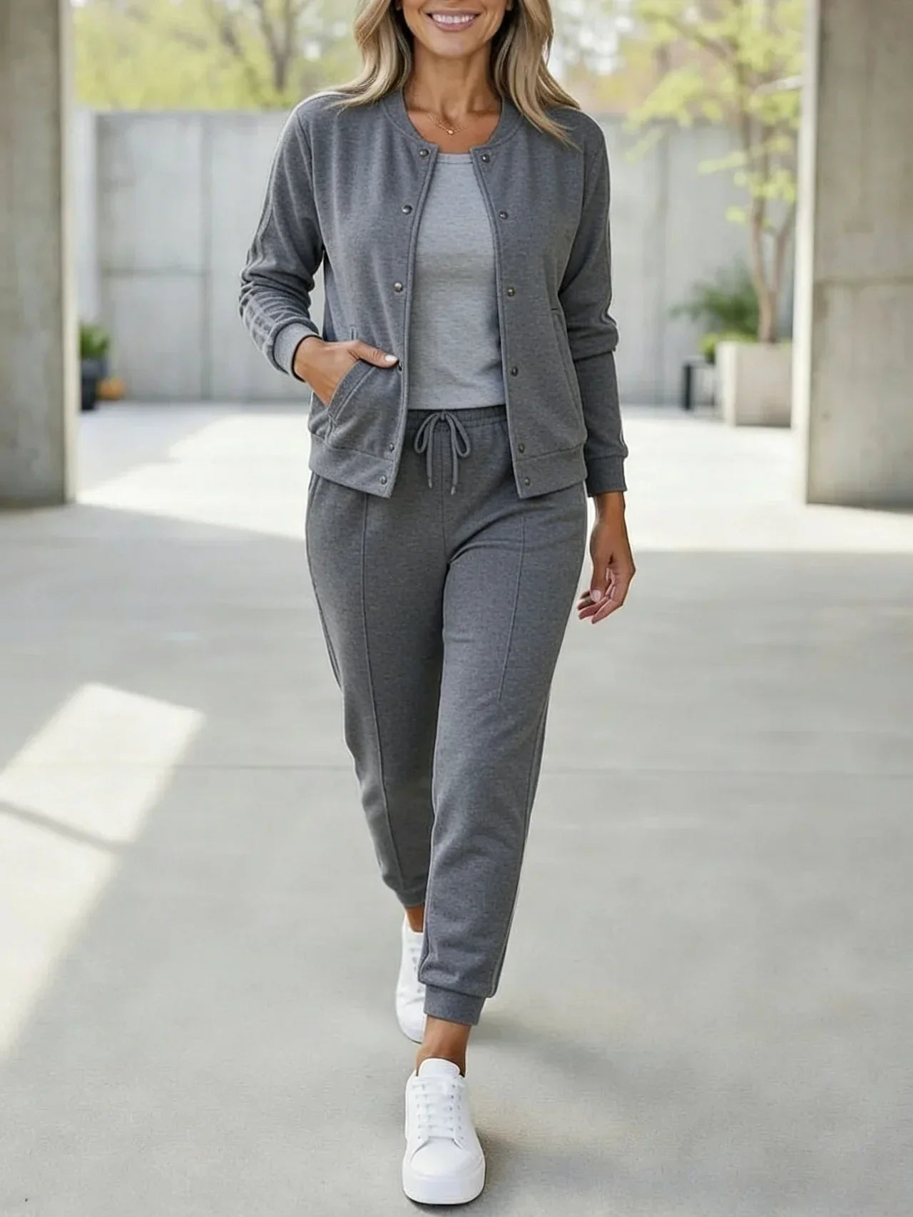 Quenith - Women's 3-Piece Sport Chic Outfit with Elegant Striped Jacket and Pants