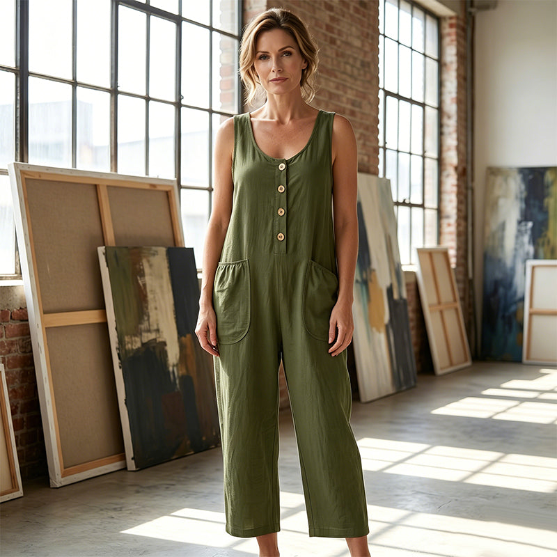 Beloria - Women's Sleeveless Wide-Leg Jumpsuit with Pockets