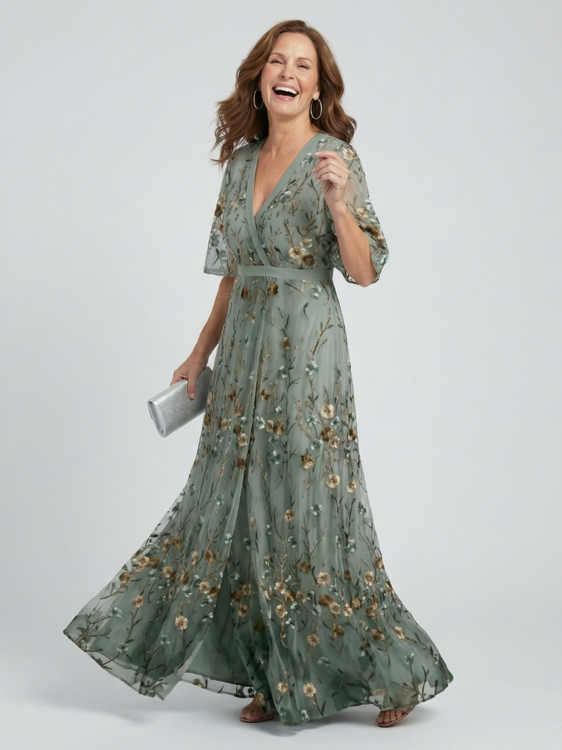 Eulalie - Robe longue femme fleurie avec col cache-cœur