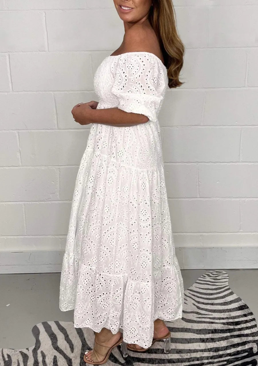Melodie - Elegant Plain Flared Dress with Embroidery