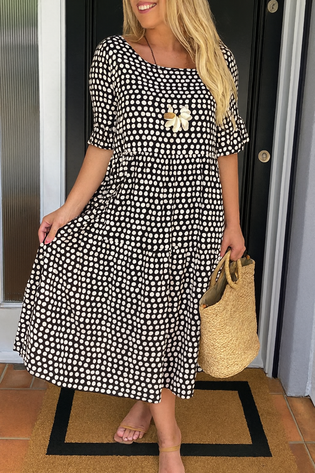 Myrelix - Women's Short Sleeve Midi Dress Natural Elegance