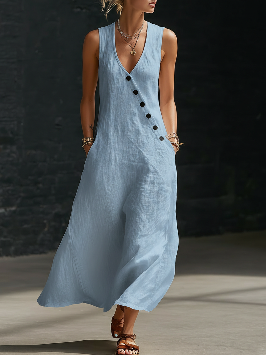 Fazira - Women's Button-Up Flowy Maxi Dress for Everyday Comfort