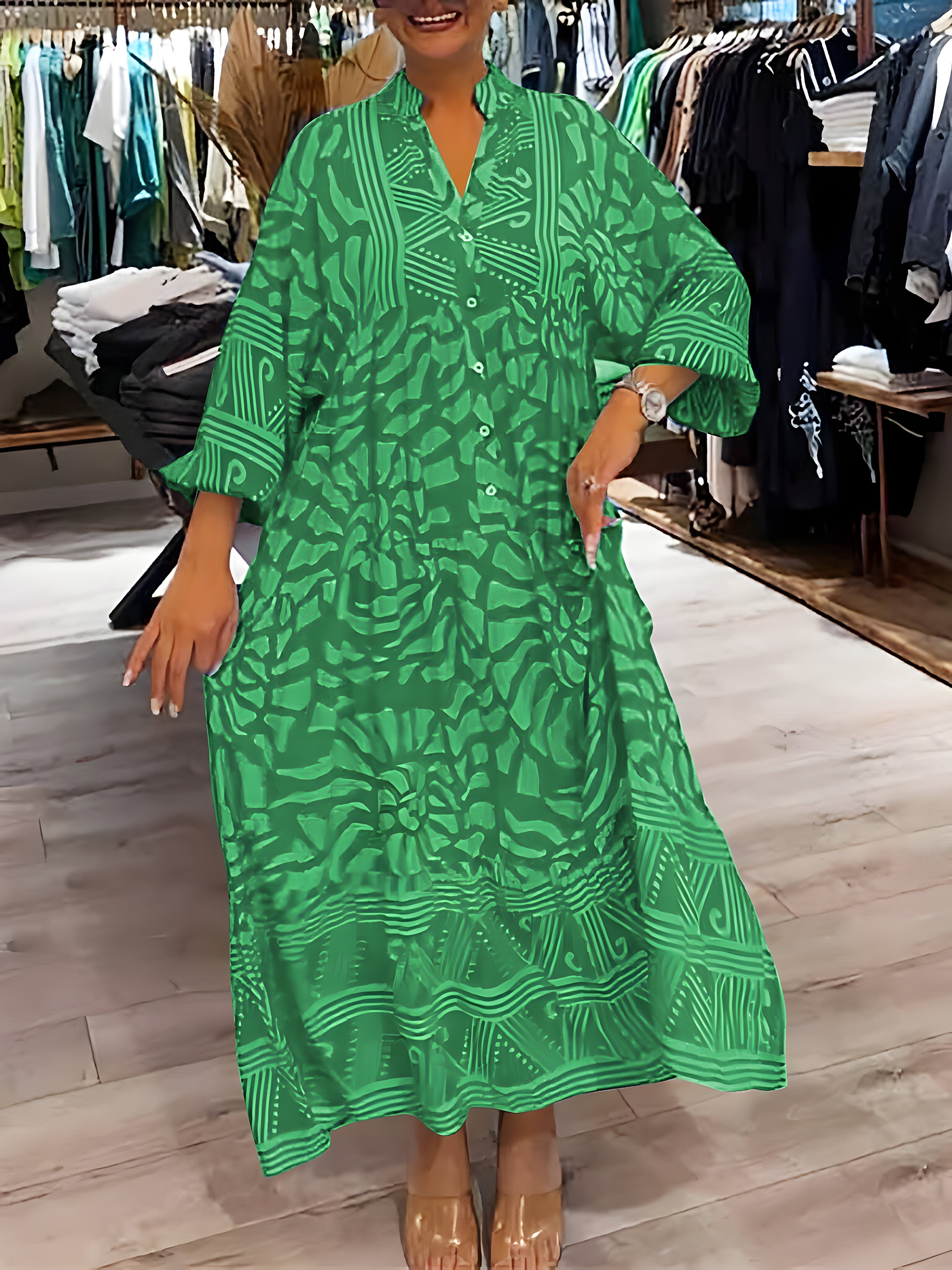 Vespera - Printed V-Neck Dress