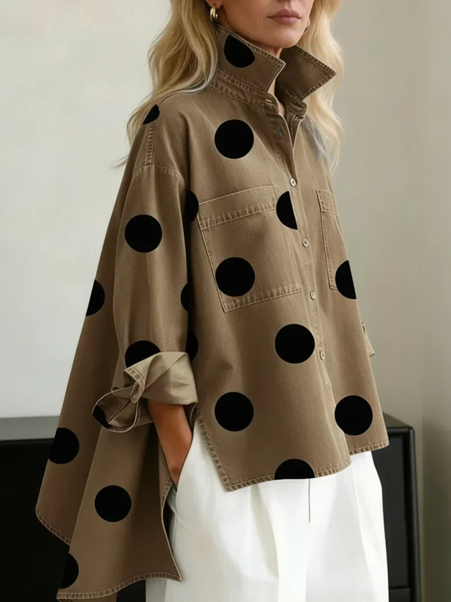 Aqira - Women's Oversized Polka Dot Shirt Loose Fit Modern Structured Collar