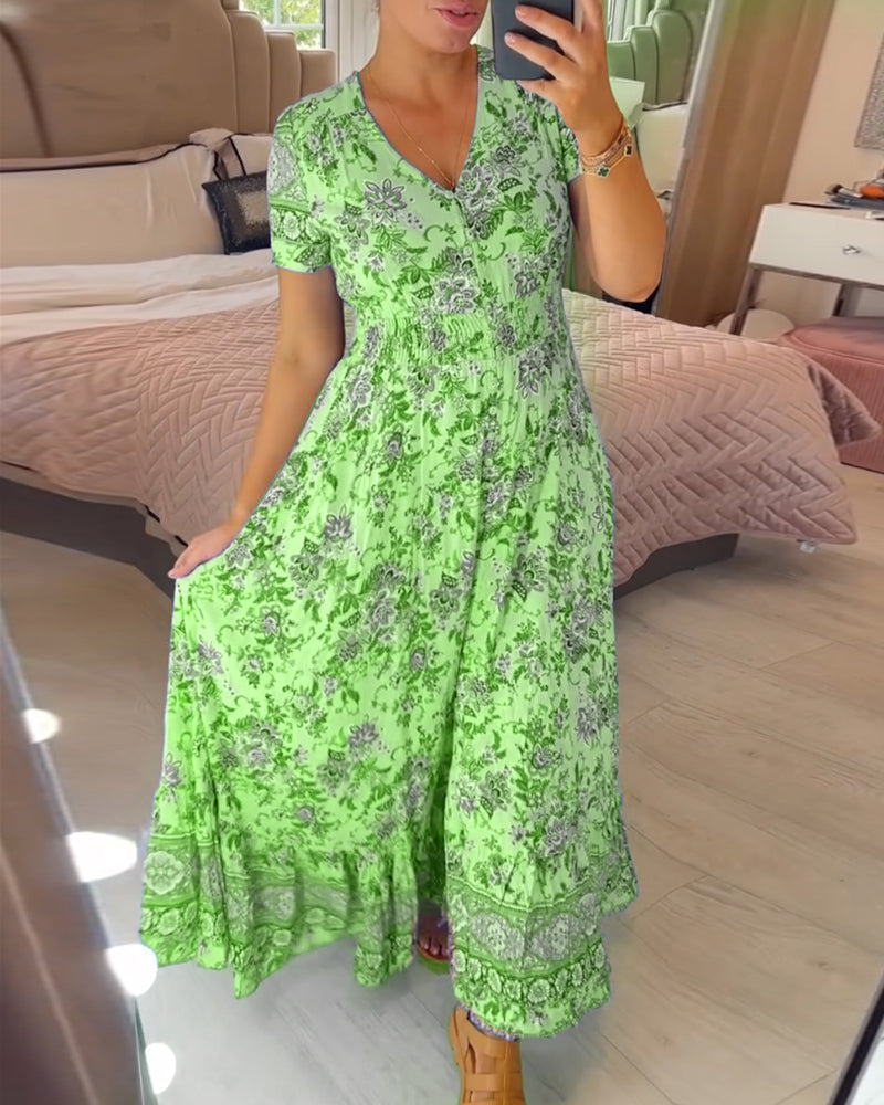 Denise - Floral Print Maxi Dress with V-Neckline
