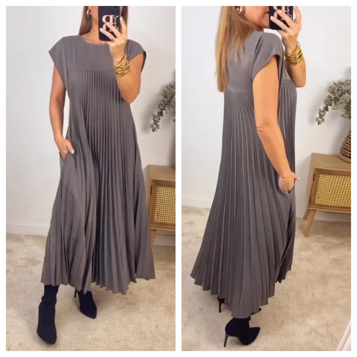 Mara - Women's Pleated Dress with Color Details