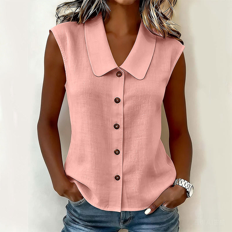 Dovirelle - Women's Sleeveless V-Neck Blouse with Elegant Buttons