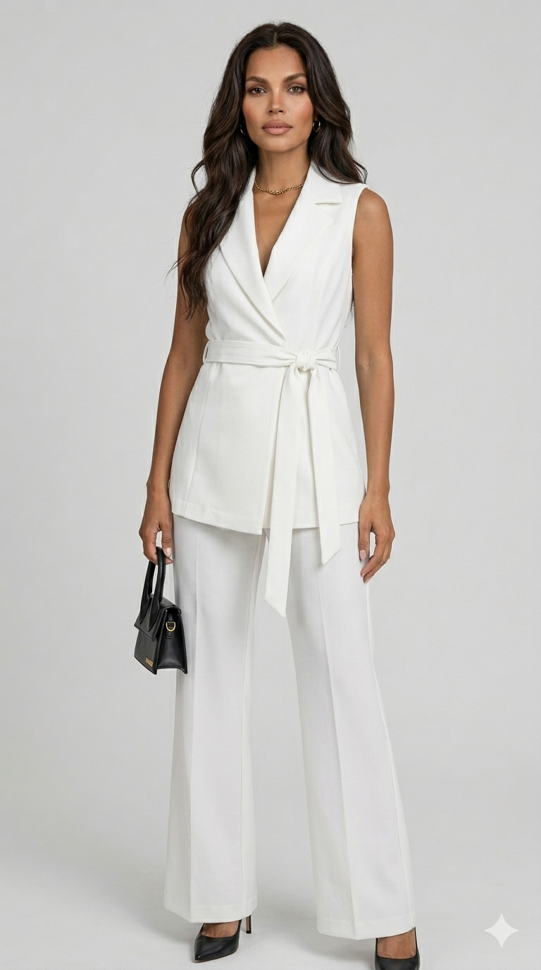 Fynellea - Elegant Women's Sleeveless Wide-Leg Pants Set with Belted Waist