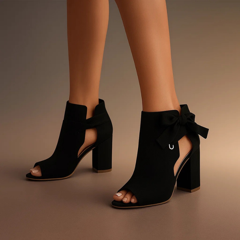 Ophalyra - Block Heel Sandals with Elegant Bow and Open Toe