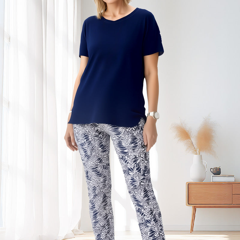 Ixoria - Women's casual cotton set with flowy printed pants