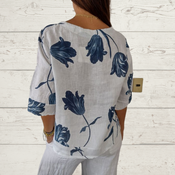 Evorra - Elegant Floral Print Flowy Top