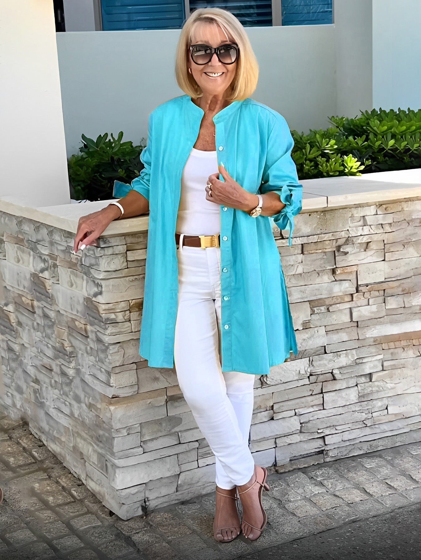 Liora - Long Button-Down Cotton Shirt Jacket (Today only: Buy 1, get 1 free!)