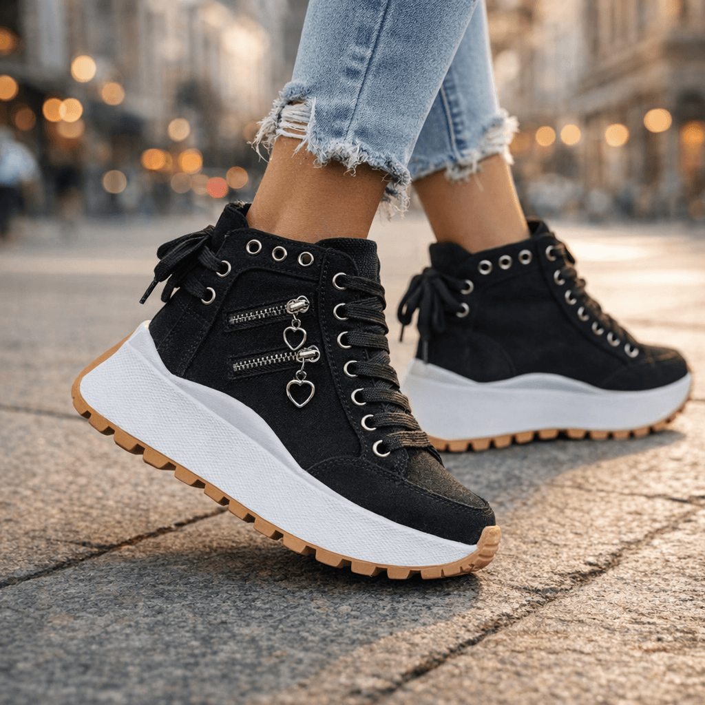 Jasmyra - Women's blue denim platform trainers, modern chunky style