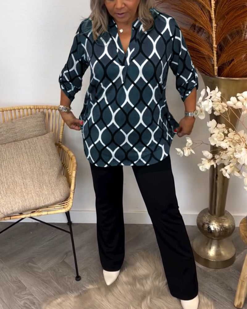 Florina - Casual Long Sleeve Blouse with Elegant Pattern