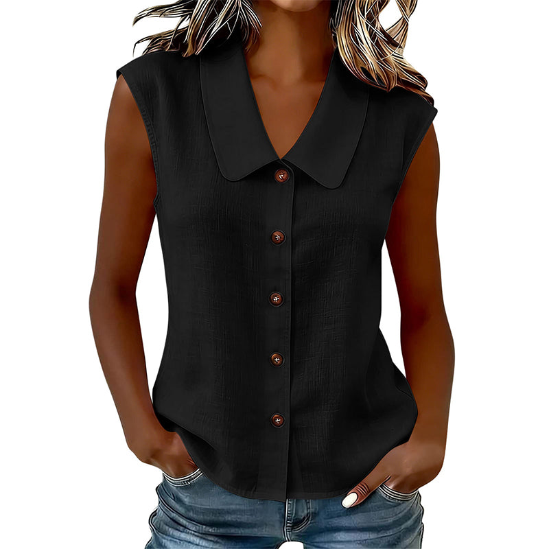 Dovirelle - Women's Sleeveless V-Neck Blouse with Elegant Buttons