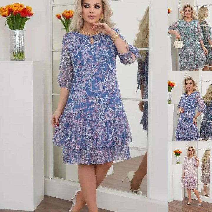 Phaeloria - Elegant Ruffled Floral Dress for Spring and Summer