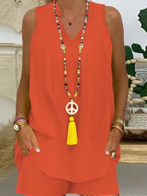 Thessaly - Women's Casual Sleeveless Stand-Up Collar Set for Elegant Summer Style