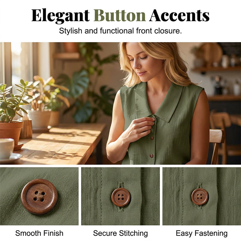 Dovirelle - Women's Sleeveless V-Neck Blouse with Elegant Buttons