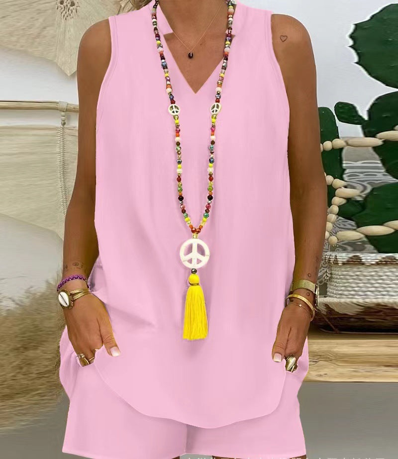 Thessaly - Women's Casual Sleeveless Stand-Up Collar Set for Elegant Summer Style