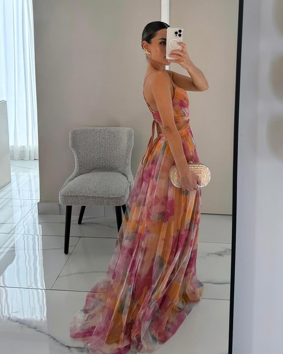 Helena - Women's Flowy Maxi Dress V-Neck Thin Straps Floral Elegance