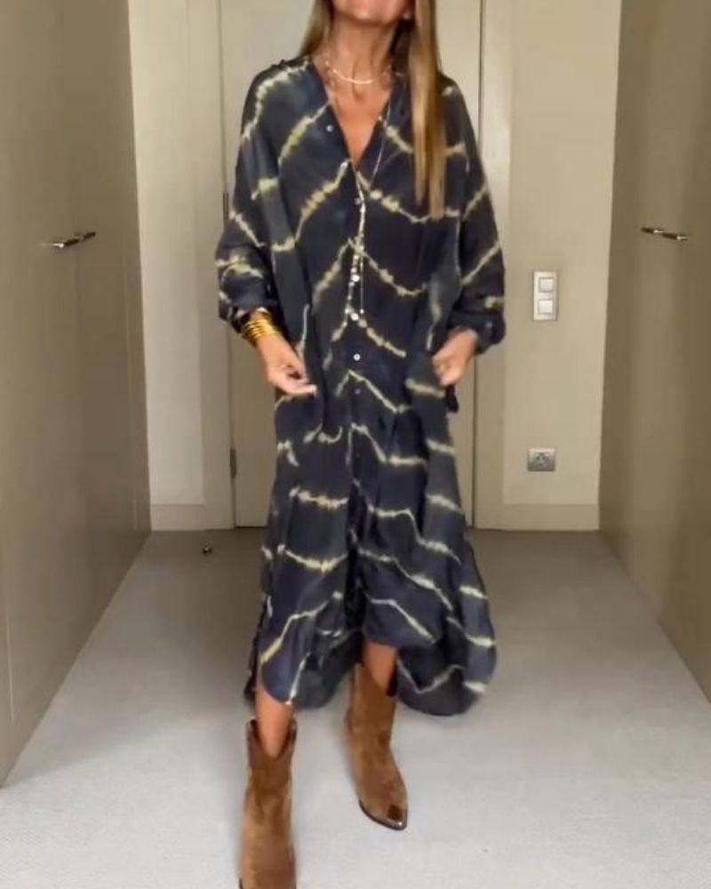 Ania - Boho Striped Long Sleeve Dress