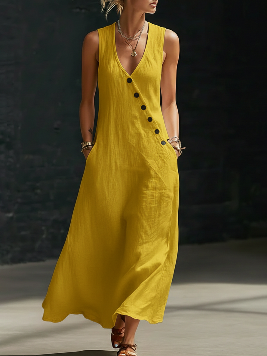 Fazira - Women's Button-Up Flowy Maxi Dress for Everyday Comfort