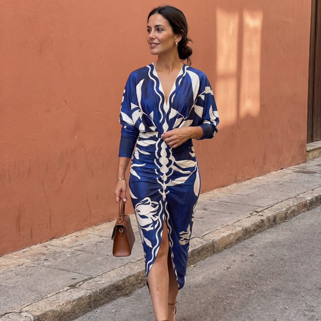 Isadora - Women's Flowy V-Neck Wrap Dress with Fitted Waist