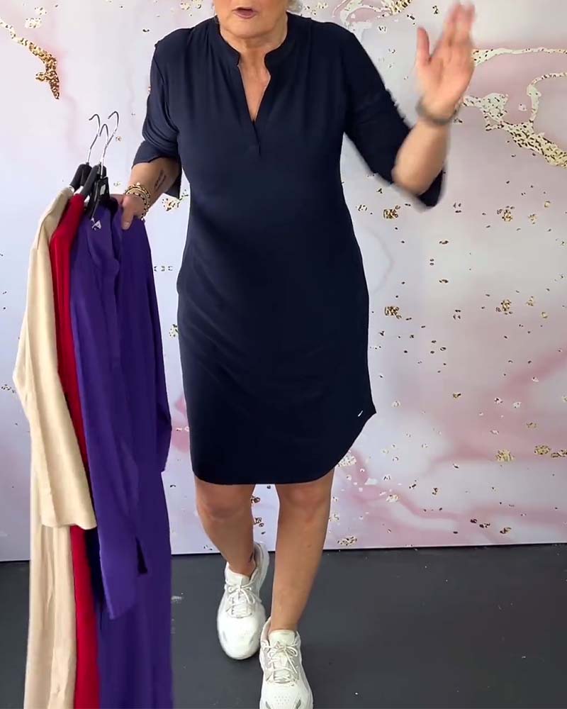 Mélissa - Plain V-Neck Dress