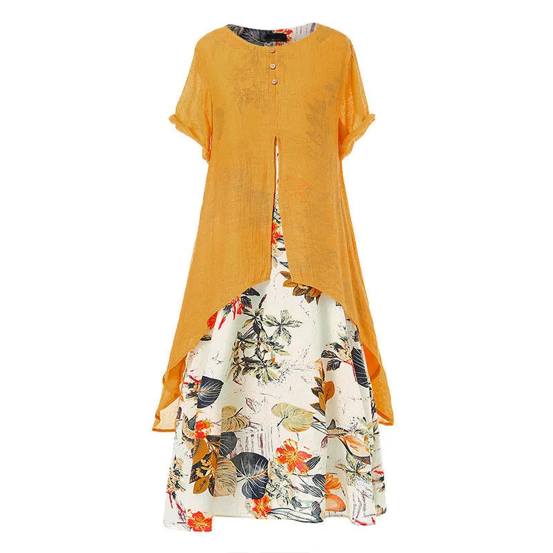 Katelijne - Robe femme superposée avec imprimé floral